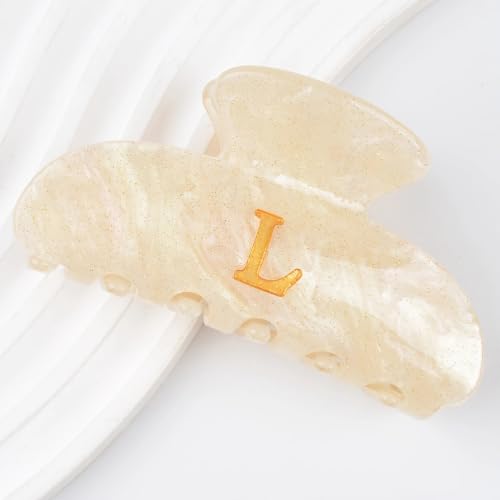 Initial Letter L Hair Claw Clip with Cream Marble Acrylic Design - Personalizable Hair Accessory