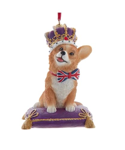 The Bridge Collection Queen's Corgi on Pillow Ornament - Royal Pembroke Welch Corgi Ornament for Holiday Decor - Queen's Dog Christmas Tree Ornament