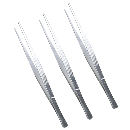 3Pcs 10 Inch Thumb Dressing Forceps, Stainless Steel Multipurpose Tweezer with Serrated Tip, Professional Grade Tissue Tweezers for Medical, Lab, Electronic Repairs and Craft Use