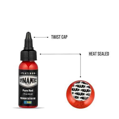 Dynamic Color Co - Platinum Collection Pure Red Tattoo Ink, Reach Compliant Premium Tattoo Ink, Safe for European Regulations, Made in Spain, (1 oz Bottle)