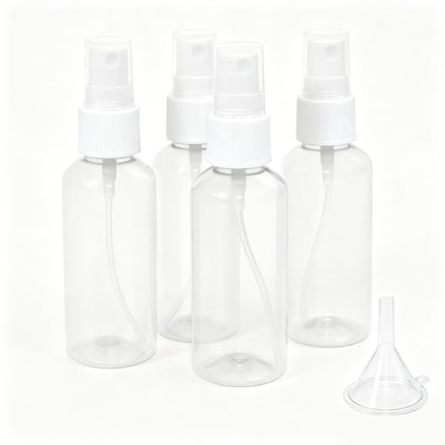 QVYQVY 4 Pack 2oz Amber Spray Bottles with Funnels – Clear, Leak-Proof Caps