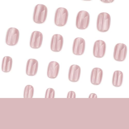 Nude Pink Cat Eye Press-On Nails - 24 Pcs Shimmering Velvet
