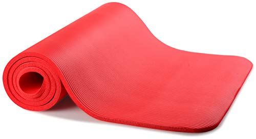 Signature Fitness All Purpose 1/2-Inch Extra Thick High Density Anti-Tear Exercise Yoga Mat with Carrying Strap and Yoga Blocks, Red