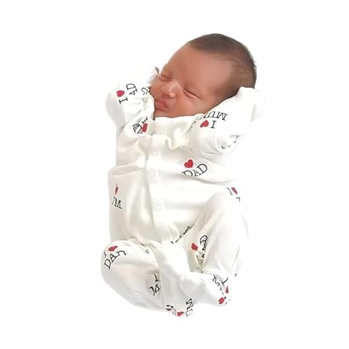 Baby Long-Sleeve Jumpsuit with 'I Love DAD Mum' Letters - Solid Printed