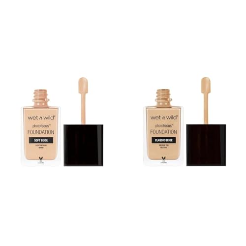 wet n wild Photo Focus Matte Liquid Foundation Soft Beige & Classic Beige Bundle, Vegan & Cruelty-Free