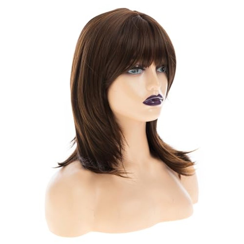 Long Brown Wig for Women - Natural Straight Layered Hairstyle with Bangs