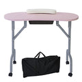 Pink Foldable Manicure Table with Drawer & Client Wrist Cushion - Portable Nail Tech Desk 36-inch
