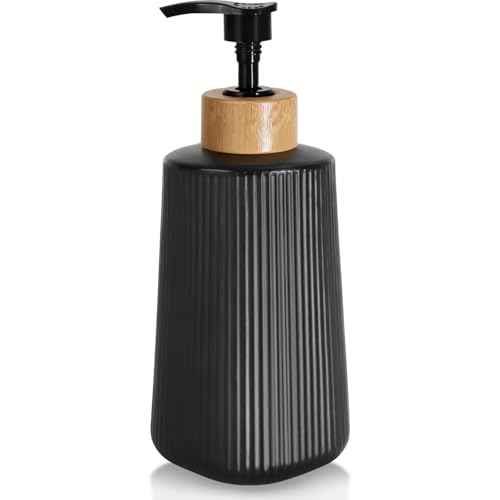 Black Glass Soap Dispenser, Thickened Glass Hand Soap Dispenser for Bathroom, Kitchen Dish Washing Liquid Bottles, Shampoo and Conditioner Bottles, Modern Farmhouse Style, (Black, Set of 1, 12oz)