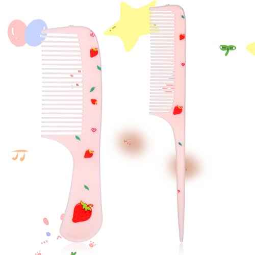 Baby Comb Set, Small Cute Fine Tooth Toddler Comb & Rat Tail Baby Comb for Styling, Pink Baby Hair Comb Plastic Parting Combs, Anti-Static Mini Hairdressing Comb for Baby Girl Wet Dry Hair (2Pcs)