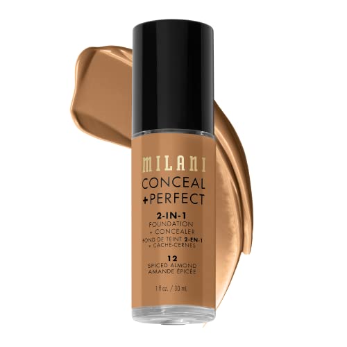 Milani Conceal + Perfect 2-in-1 Foundation + Concealer - Spiced Almond (1 Fl. Oz.) Cruelty-Free Liquid Foundation - Cover Under-Eye Circles, Blemishes & Skin Discoloration for a Flawless Complexion