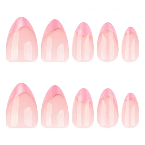 Gilded Pink Shimmer French Press On Nails 72-Piece Short Almond Cat Eye Tips Kit