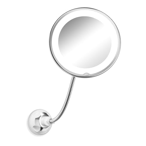 10x Magnifying Mirror with LED Light & Gooseneck