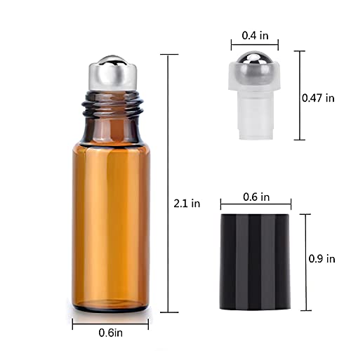 Easytle Essential Oil Roller Bottles 5ml, 24 Pack Amber Glass