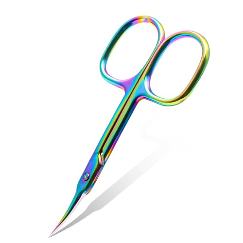 CGBE Cuticle Scissors Extra Fine Curved Blade, Super Slim Scissors for Cuticles Manicure Small Scissors with Precise Pointed Tip Grooming Blades, Eyebrow, Eyelash, and Dry Skin (Square Handle - Gold)