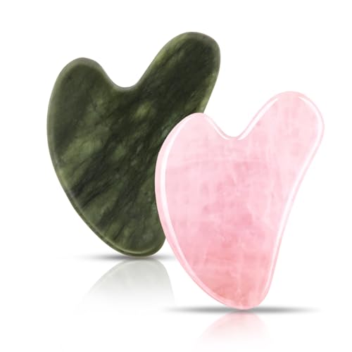 Gua Sha Facial Tools 2 Pack, Guasha Tool for Face & Eye Gua Sha Stone for Puffiness Reducing & Jawline Sculpting Face Stone Gua Sha Tools for Skin Care GuaSha Stone Tool, Pink and Green
