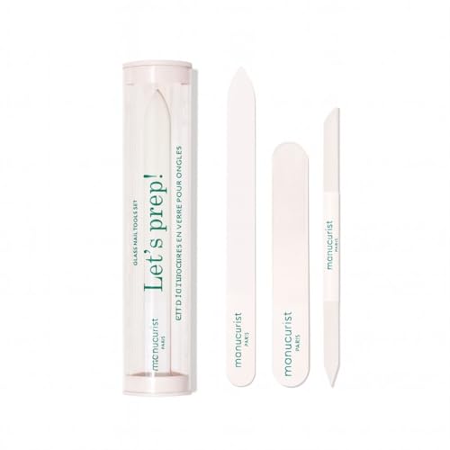 Glass Nail File Buffer & Cuticle Pusher Set for Manicure - Reusable Professional Nail Tools