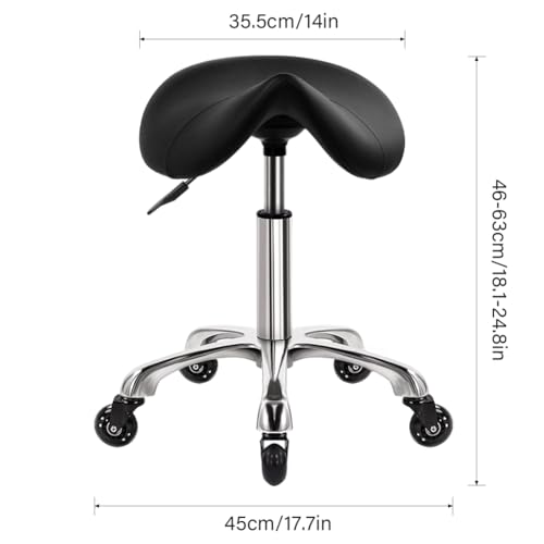 Heavy Duty Saddle Rolling Stool with Wheels Hydraulic Swivel Adjustable Rolling Stool Ergonomic Thick Leather Seat Chair for Kitchen Drafting Lab Office Salon Massage ? Black