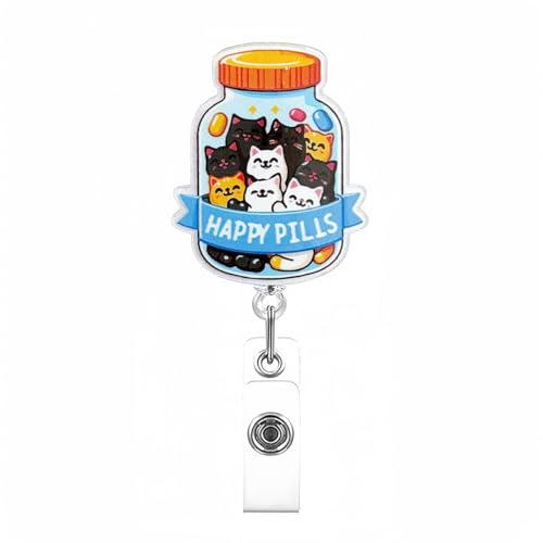 Funny Cat Bottle Nurse Badge Reel - Retractable Clip ID Holder for Medical & Education (Cat Bottle Variation)