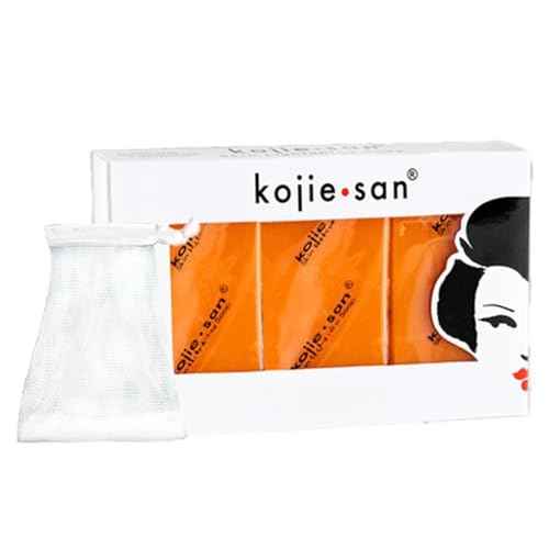Kojie San Original Kojic Acid Soap that Reduces Dark Spots, Hyperpigmentation, & Scars with Exfoliating Soap Net Included - 65g x 3 Bars