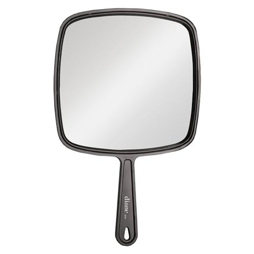 Diane Professional Quality Hand Held Mirror with Handle, Single Sided Vanity Makeup Mirror for Women, Men, Salon, Barber, Shaving, and Travel, Large 9" x 12.75" in Black