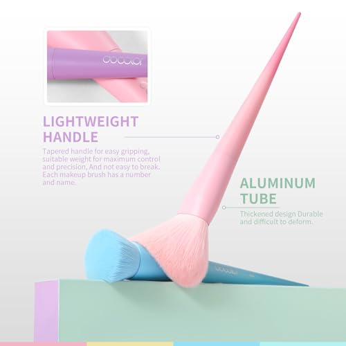 Docolor 17Pcs Colourful Makeup Brush Set + Makeup Brushes Cleaner Set,Premium Synthetic Kabuki Foundation Blending Rainbow Make Up Brush Set with Solid Soap Cleanser & Color Removal Sponge