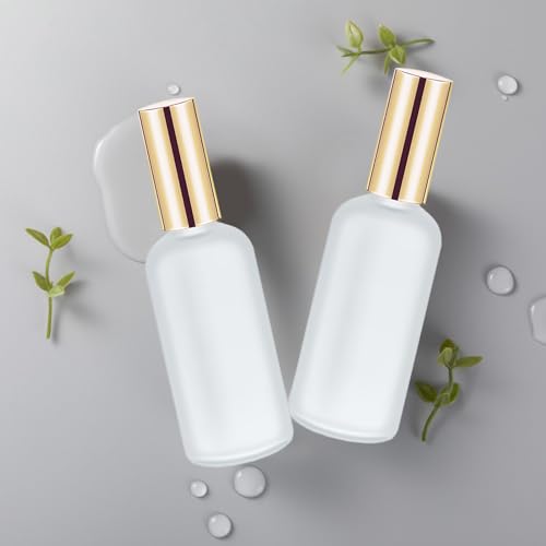 32 Pcs Glass Spray Bottle - Empty Frosted Reusable Perfume Bottle Cosmetic Container With Fine Mist Sprayer Pump for Travel Face Body Sprays (Light Gold)