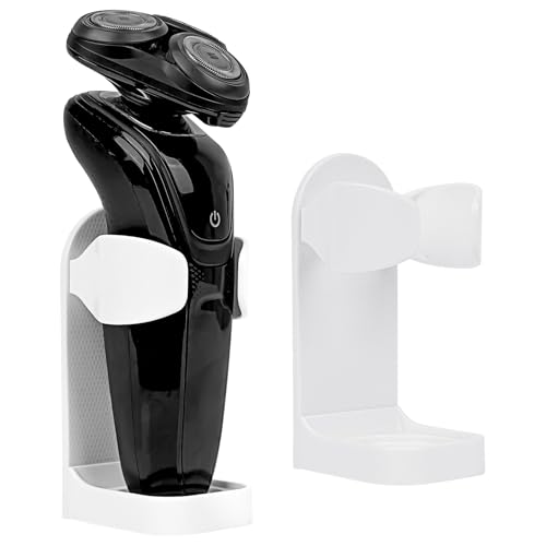 Linkidea 2 Pack Electric Shaver Wall Mount Holder, Self-Adhesive Adjustable Razor Organizer, Compatible with Braun Series 5/6 / 7/9, Bathroom Shower Storage (White)