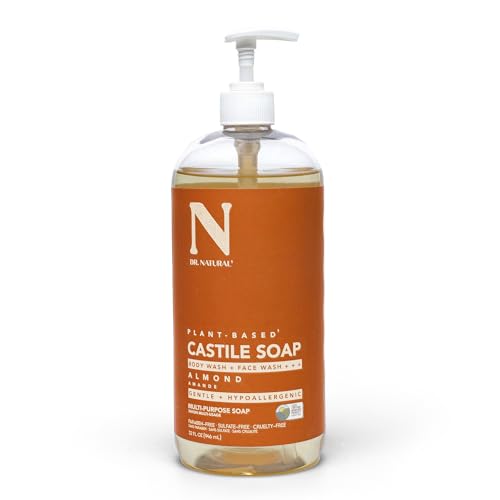 Dr. Natural Castile Liquid Soap - Multi-Use Body Wash, Shampoo and Face Wash - Hydrating Body Soap for Skin, Hair, Pets and Home - Almond - 32 oz.