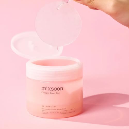 mixsoon Collagen Toner Pad - Hyaluronic Acid, Hydrating, Firming and Smoothing Facial Pads, Gentle Daily Care for Elastic, Radiant Skin 170ml / 5.74 fl.oz. Korean Glass Skin Care