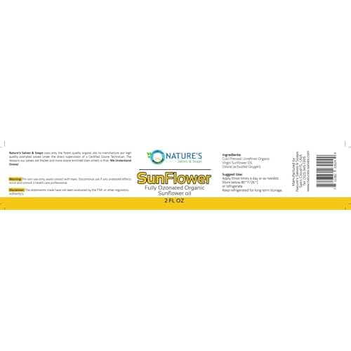 Nature's Salves and Soaps 100% Fully Ozonated Unrefined Organic Sunflower Oil - 2 Oz - * Glass Jar *