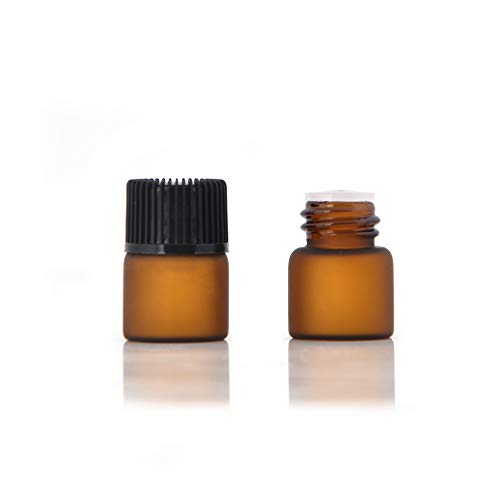 Enslz 1ml(1/4 dram) 50Pcs Mini Amber Glass Essential Oils Sample Bottles Empty Refillable Brown Glass Perfume Bottles (1ml)