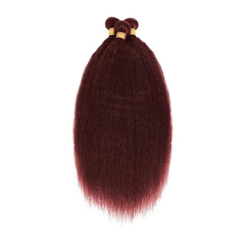 #99J Burgundy Yaki Straight Human Hair Bundles - 16/18/20 Inch