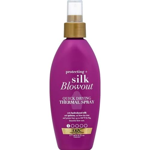 OGX Protecting + Silk Blowout Quick Drying Thermal Protection Spray,Heat Protectant Spray Shields Hair up to 450¡ÆF For Soft,Shiny Hair and Big,Beautiful Blowouts,Light Hold,6 fl. oz,(Pack of 2)