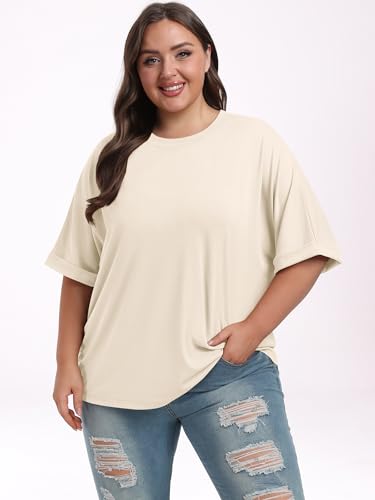 ANRABESS Women's Oversized T Shirts Short Sleeve Crewneck Summer Tops Casual Loose Basic Tee Shirts 2024 Trendy Clothes Apricot Small