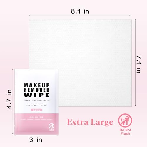 Pack of 50 Pcs Travel Makeup Remover Wipes Individually Wrapped,Sakura Scent,Face Cleansing Wipes Bulk, Towelette Makeup Remover Cloth for Face Cleansing Skin Care Remove Makeup