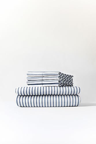 Twin 4 Piece Sheet Set - Breathable & Cooling Bed Sheets - Hotel Luxury Bed Sheets for Women, Men, Kids & Teens - Bedding w/ Deep Pockets & Easy Fit - Soft & Wrinkle Free - Twin Blue Stripes Sheets