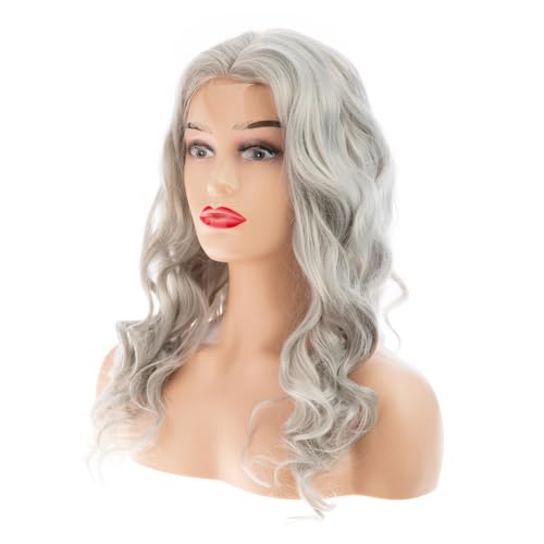 Gray Curly Wavy Lace Front Wig 20" - Synthetic Heat Resistant