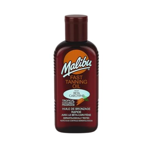 Malibu Sun Fast Tanning Oil - Tan Accelerator for Outdoor/Tanning Bed, Beta Carotene Carrot Extract & Vitamin E for Moisture & Hydration, Water-Resistant, Coconut, Cruelty-Free, Made in UK (6.8 Fl Oz)