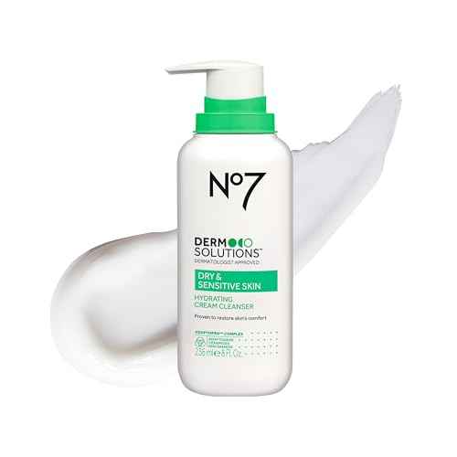No7 Derm Solutions Hydrating Facial Cleanser - Gentle Cream Face Wash Formulated with Ceramides, Niacinamide & Adaptogens to Help Maintain Skin's Moisture Barrier - For Dry & Sensitive Skin (8 Fl Oz)