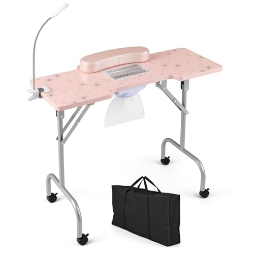 GOFLAME Folding Manicure Nail Table w/ Electric Dust Collector & LED Lamp