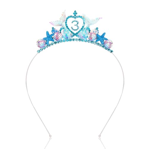 Jaciya Mermaid Birthday Decorations Blue Mermaid Tiara Silver Metal Headband 3 Year Old Girl Birthday Gifts Mermaid Tails for Girls Mermaid Party Favors