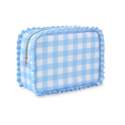 Gingham Ruffle Makeup Bag Large Travel Cosmetic Organizer