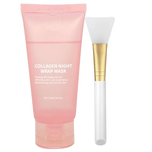 Collagen Overnight Wrapping Peel Off Facial Mask with Jelly Brush, Skin Hydration & Firming & Glowy, Improve Sagging & Dullness, Korean Skincare(75ml, 2.54 fl.oz)