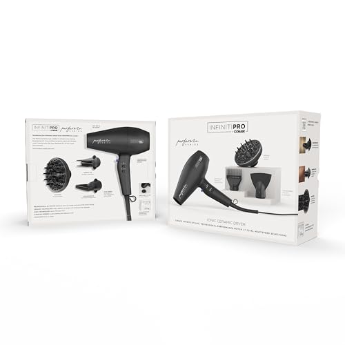 Conair Infiniti Pro Hair Dryer with Diffuser Plus 2 Other Attachments and Drawstring Storage Bag | Performa Series Hair Dryer | Blow Dryer with Professional Performance Motor | Black