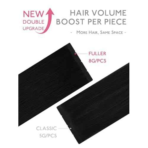 WENNALIFE 8cm Fuller Tape in Hair Extensions Human Hair, 20 Inch 160g 20pcs Jet Black Remy Hair Extensions Real Human Hair Invisible Straight Reusable Extensiones De Cabello Humano