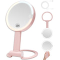 SANYCASA Rechargeable Makeup Mirror with Lights - 360° Rotation, 3 Color Modes, 1X/10X Magnification, Portable Vanity Mirror