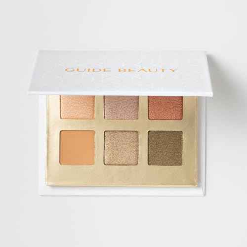 Guide Beauty Shadow Palette, Shimmer Eyeshadow Palette Featuring Hues Ranging from Radiant Golden Champagne & Copper Rose to Dusky Greens, Universal, Ergonomic Design, 6 Shades, 1 pc