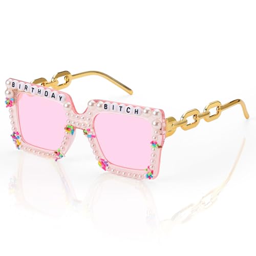 Etercycle Pink Square Birthday Sunglasses for Women
