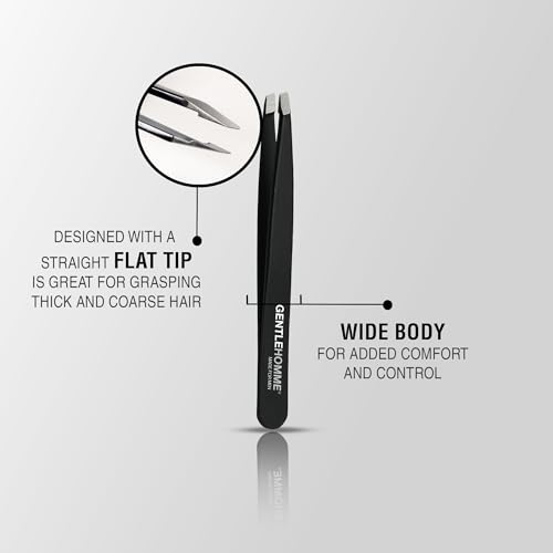 Gentlehomme - Tweezers - Men¡¯s Beard, Eyebrow & Facial Hair Tweezers - Shape Eyebrows & Clean Up Your Beard - Designed to Grasp Thick, Coarse Hair - Precise Straight Flat Tip - Stainless Steel -1 Pack