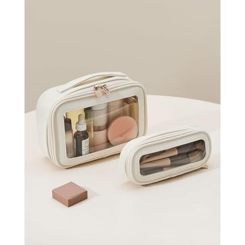 EACHY Clear Makeup Bag Cosmetic Organizer, Waterproof Travel Cosmetic Case with Zipper for Women, Transparent Toiletry and Skincare Pouch, Portable Car or Purse Bag for Travel Essentials